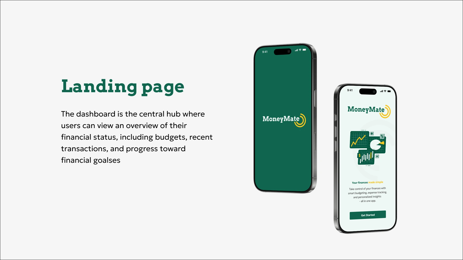 MoneyMate application landing page mockup